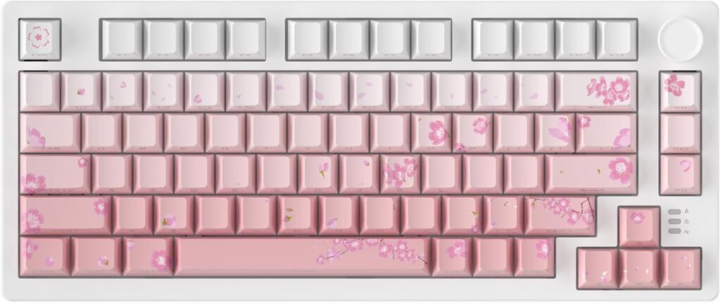 DAREU EK75PRO Sakura Pink Wireless Mechanical Gaming Keyboard,75% Hot Swap Creamy Keyboard with Knob,RGB Backlit,Gasket Custom Structure,Side Printed PBT Keycaps,2.4Ghz/BT5.1/USB-C, for Win/MAC