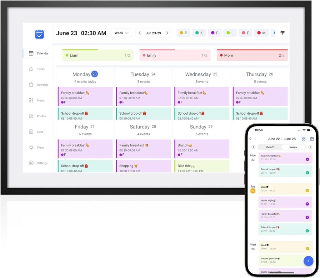 LOOFII 10.1 Inch Smart Digital Calendar – HD Touchscreen Family Planner & Calendar with Chore Chart & Meal Planner (Black White)