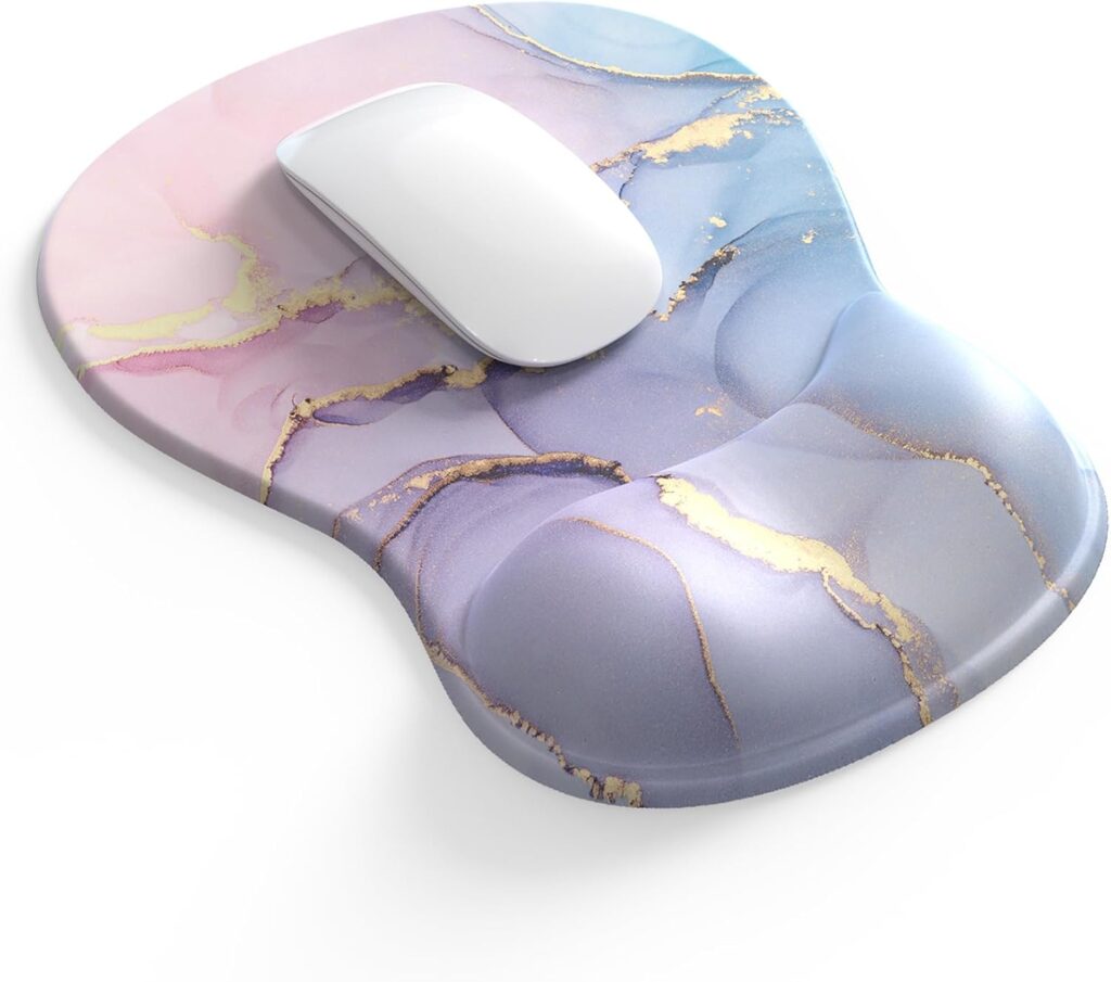 Comfortable Mouse Pad with Gel Wrist Rest, Ergonomic Mouse Pad for Pain Relief, Smooth Wrist Support Surface and Non-Slip PU Base for Computer, Laptop, Office&Home(A03-Pink Marble)