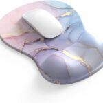 Comfortable Mouse Pad with Gel Wrist Rest, Ergonomic Mouse Pad for Pain Relief, Smooth Wrist Support Surface and Non-Slip PU Base for Computer, Laptop, Office&Home(A03-Pink Marble)