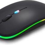 Wireless Bluetooth Mouse Rechargeable Laptop Mice with LED Lights Silent Slim Use(BT5.2 and 2.4G Portable USB Receiver)Dual Mode Computer Mouse for Laptop/iPad/Tablet/Apple/Computer/Mac(Black)