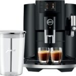 Jura E8 5th Gen Automatic Coffee Machine (Piano Black) Stainless Steel Espresso Machine, Powerful Blending Features Bundle with Glass Milk Container (2 Items)