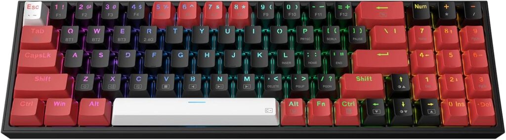 Redragon K628 PRO 75% 3-Mode Wireless RGB Gaming Keyboard, 78 Keys Hot-Swappable Compact Mechanical Keyboard w/Hot-Swap Free-Mod PCB Socket, Dedicated Arrow Keys & Numpad, Red Switch