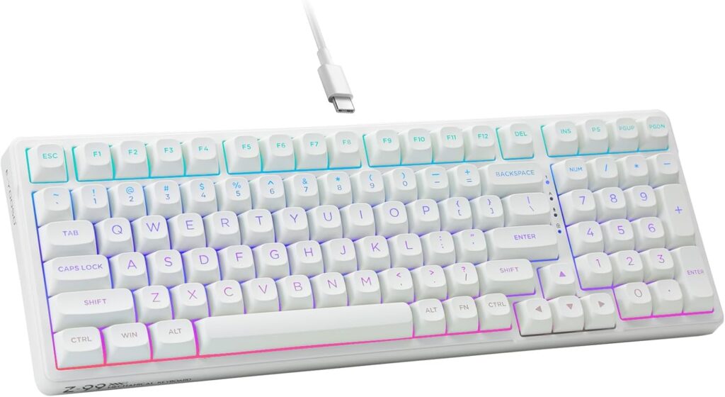HUO JI E-Yooso Creamy Mechanical Keyboard Wired, Hot Swappable, Pre-lubed Linear Switches, Gasket Structure with Sound Dampening Foam, RGB Backlit, 99 Keys Custom Gaming Keyboard for PC/Mac,White