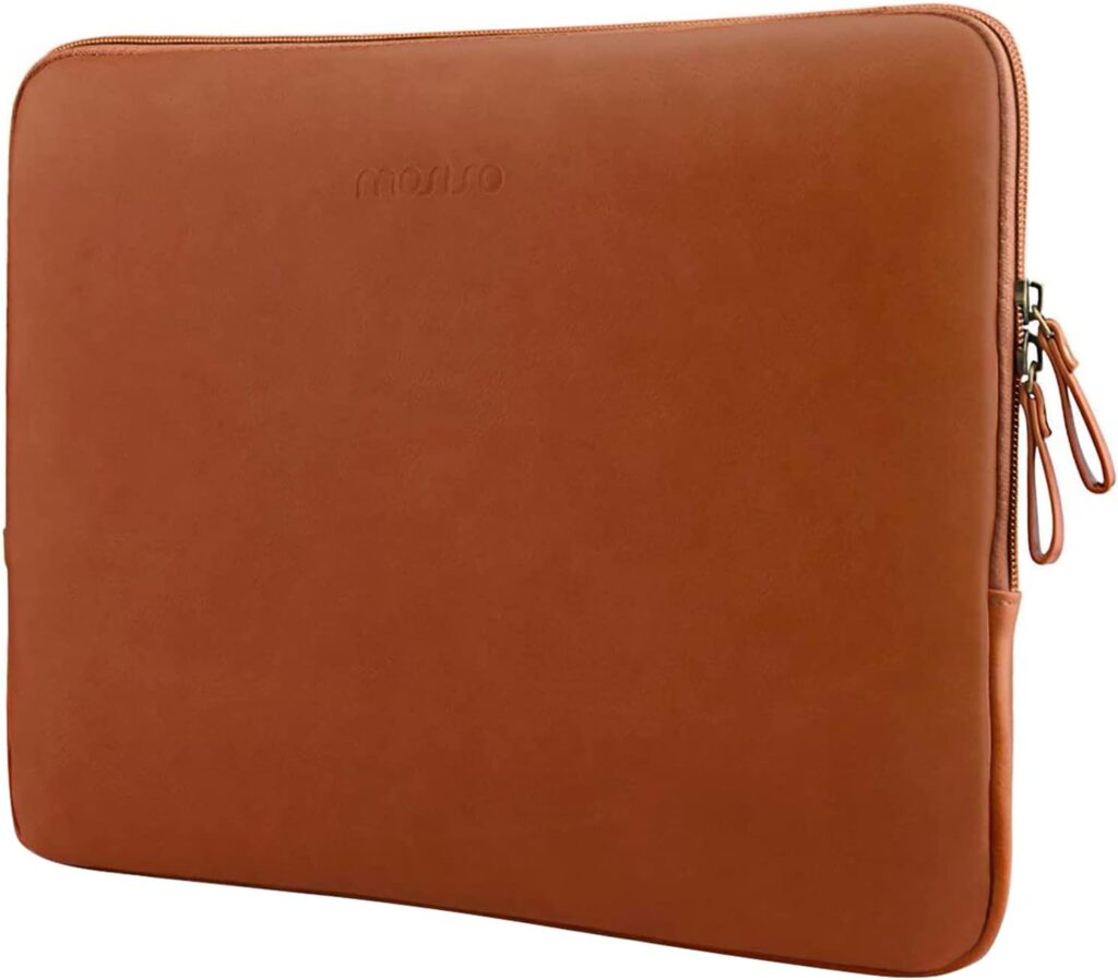 MOSISO Laptop Sleeve Bag 13.3 inch Compatible with MacBook Air/Pro, 13-13.3 inch Notebook, Compatible with MacBook Pro 14 2025-2021 M4 M3 M2 M1, PU Leather Padded Bag Waterproof Case, Brown