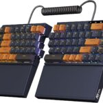 RK ROYAL KLUDGE RKS70 Ergonomic Split Keyboard, Wireless Gaming Keyboard with Bluetooth/2.4G/Wired, 75% RGB Hot Swappable Mechanical Keyboards Fixed Wrist Rest for Win/Mac, Black