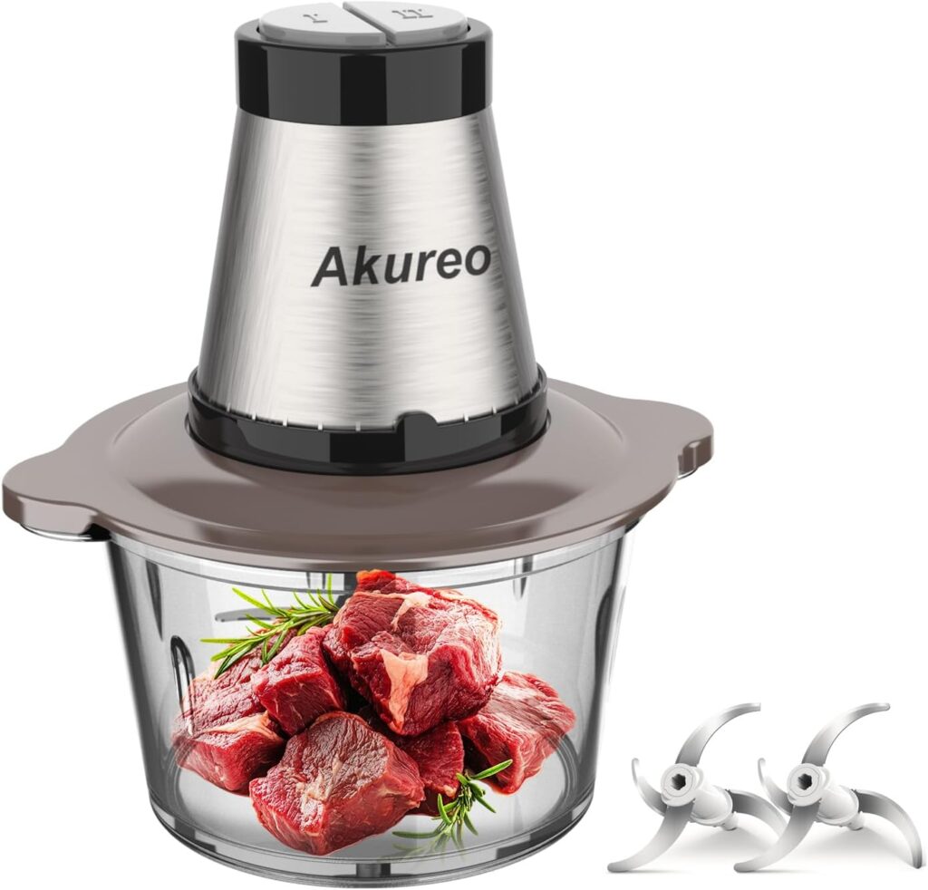 Kitchen in the Box Mini Food Processors, Electric Food Chopper with Meat Grinder & Vegetable Chopper – 2 Sets of Bi-Level Blades for Fruits/Meat/Nuts