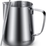 Milk Frothing Pitcher 350ml/600ml/900ml/1500ml (12oz/20oz/32oz/50oz) Steaming Pitchers Stainless Steel Milk/Coffee/Cappuccino/Latte Art Barista Steam Pitchers Milk Jug Cup with Art Pen,12oz
