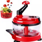 Multi-Functional Manual Food Processor,8 Cup Hand-powered Crank Chopper,Mincer Blender with Clear Container,for Vegetables Meat Fruits Nuts Herbs Onions (With Base)
