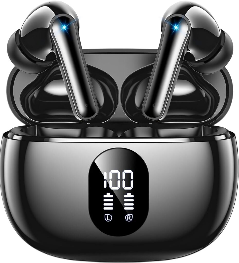 Wireless Earbuds Bluetooth 5.3 Ear Buds, Hi-Fi Stereo Bass Ear Buds with 48H Playtime & LED Display, Lightweight in-Ear Headphones with Mic, IPX7 Waterproof, Touch Control for iPhone