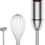 3- in-1 Immersion Hand blender, Powerful MOTOR & Stainless Steel Stick Blender, 4 Sharp Blades with Whisk, Milk Frother Attachments
