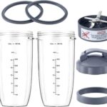 7 Pieces nutribullet Blender Cups & Blade Replacement Set 32oz Huge Cup with 1 Flip-Top To-Go Lid and 1 Lid Ring & Premium Extractor Blade with Compatible with NutriBullet 600w/900w Blender