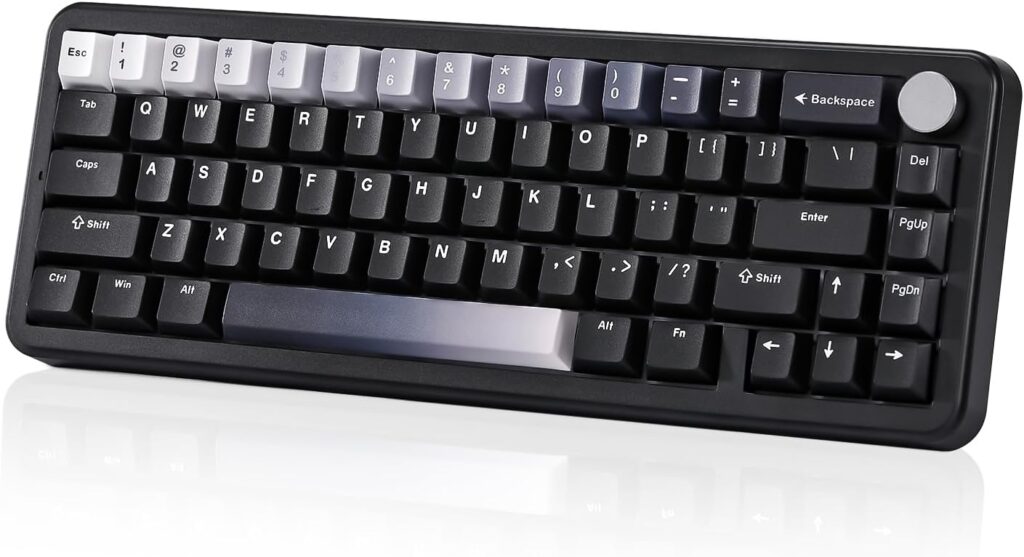 YUNZII B68 Wireless Mechanical Keyboard,Tri-Mode BT5.0/2.4GHz/USB-C,Cute PBT Keycaps,Hot Swappable Creamy Typing Gasket Mounted,RGB Backlit NKRO for Win/Mac (Black, Cocoa Cream V2 Switch)