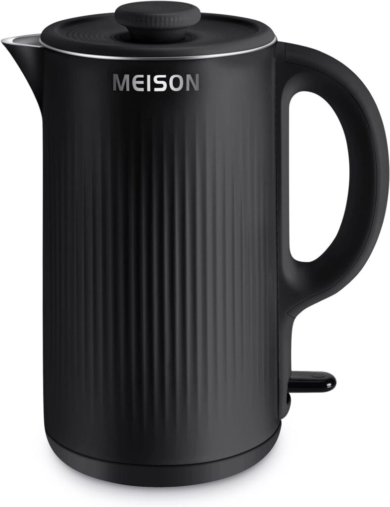 Electric Kettles Stainless Steel for Boiling Water, Double Wall Hot Water Boiler Heater, Cool Touch Electric Teapot, Auto Shut-Off & Boil-Dry Protection, 120V/1200W, 1.7 Liter, 2 Year Warranty (black)