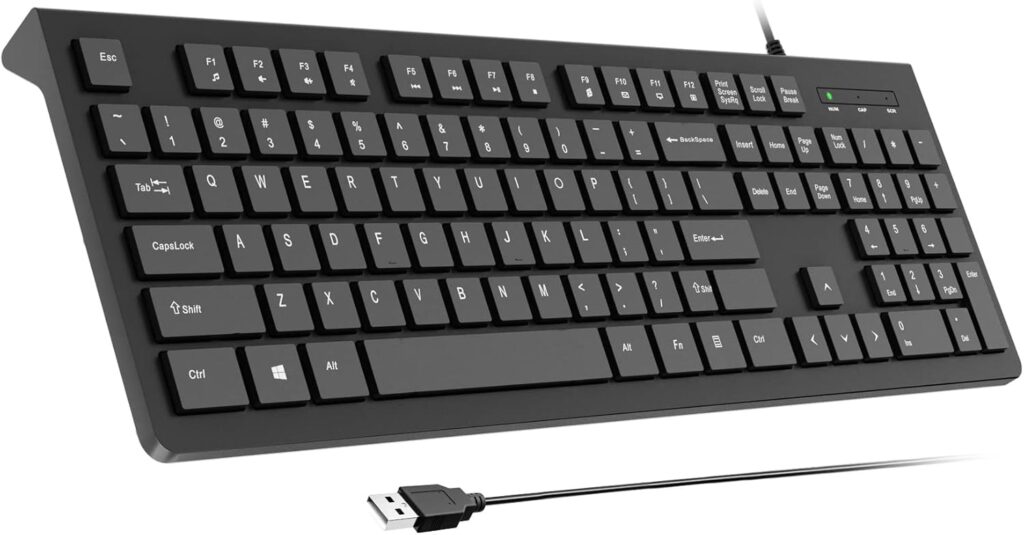 Wired Keyboard, Ultra-Thin USB Wired Computer Keyboard, Low-Profile Keys, Spill-Resistant, Multimedia Keys, Compatible with Windows, Mac, Chrome, Linux, and Android-Black