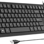 Wired Keyboard, Ultra-Thin USB Wired Computer Keyboard, Low-Profile Keys, Spill-Resistant, Multimedia Keys, Compatible with Windows, Mac, Chrome, Linux, and Android-Black