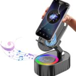 Wireless Induction Audio Bluetooth Speaker 5in1 Phone Holder Emergency Rechargeable (3000mAh) with Colorful Ambient Light 300° Foldable for Tablet iPhone Android, Gifts for Men Women (Black)