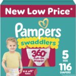 Pampers Diapers – Swaddlers 360° – Size 5, 116 Count, up to 100% Leakproof Comfy Dry Fit, Designed for Easy Changes, Pull On Baby Diaper (Packaging May Vary)