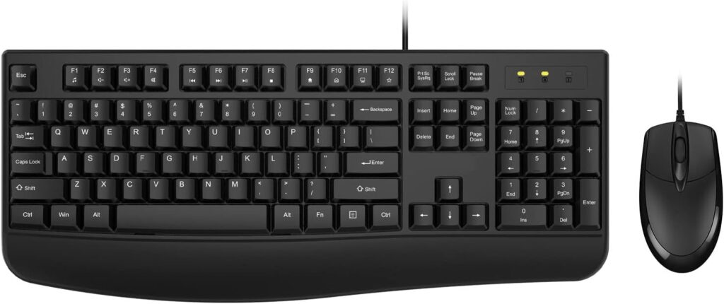 Wired Keyboard and Mouse Combo, EDJO Full-Sized Ergonomic Computer Keyboard with Palm Rest and Optical Wired Mouse for Windows, Mac OS Desktop/Laptop/PC