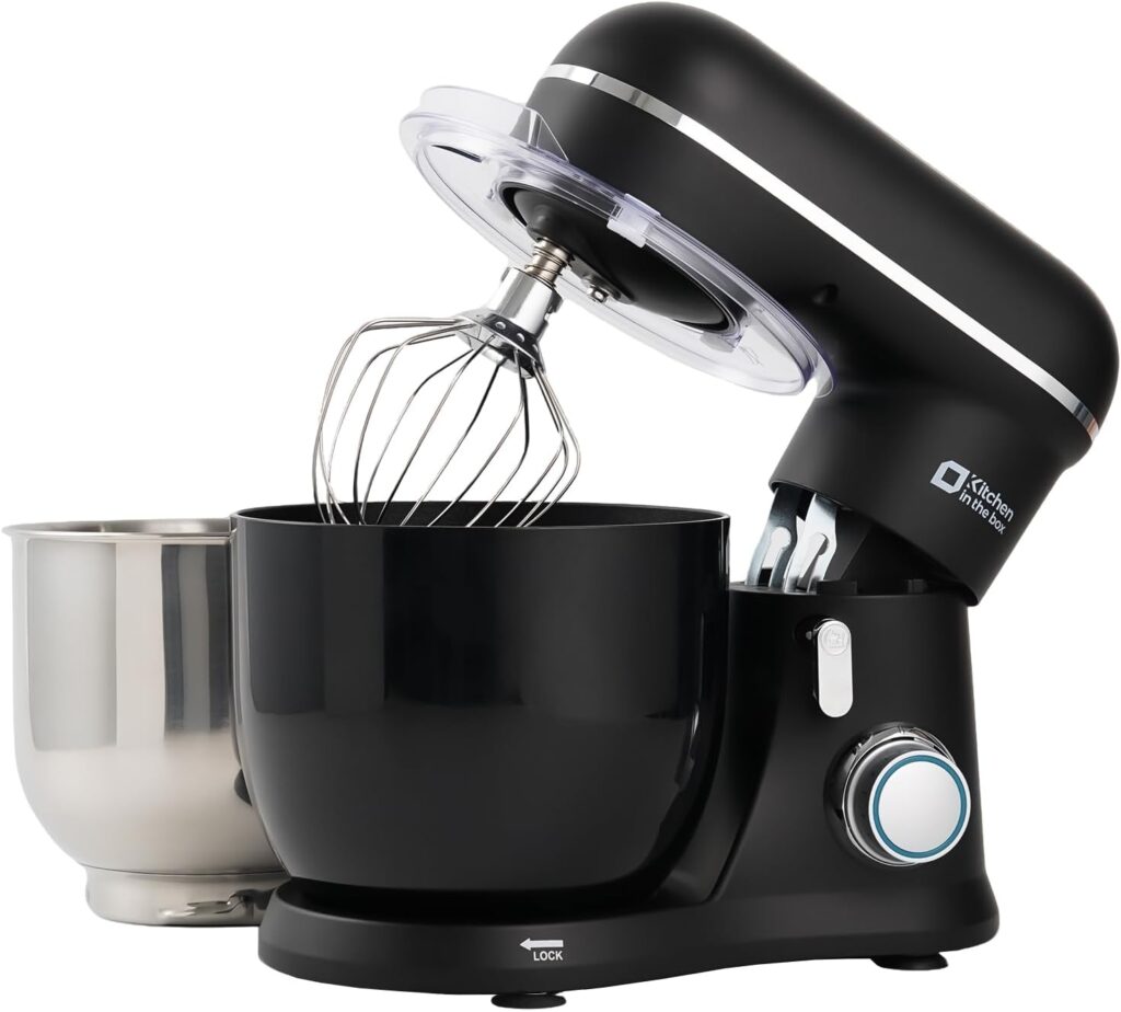 Kitchen in the Box Stand Mixer, 3.5QT Two Bowls Small Kitchen Electric Mixer, 10-Speed Portable Lightweight Matte Finish with Egg Whisk, Dough Hook, Beater (Onyx Black, 3.5QT)