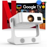 [1500 ANSI/Google Store/Voice Control] 4K Outdoor Smart Projector with WiFi6 and Bluetooth, 10,000+ Apps, Portable Proyector, Sovboi 1080P Audio Phone Movie Home [180° Stand & 300 ”Display]