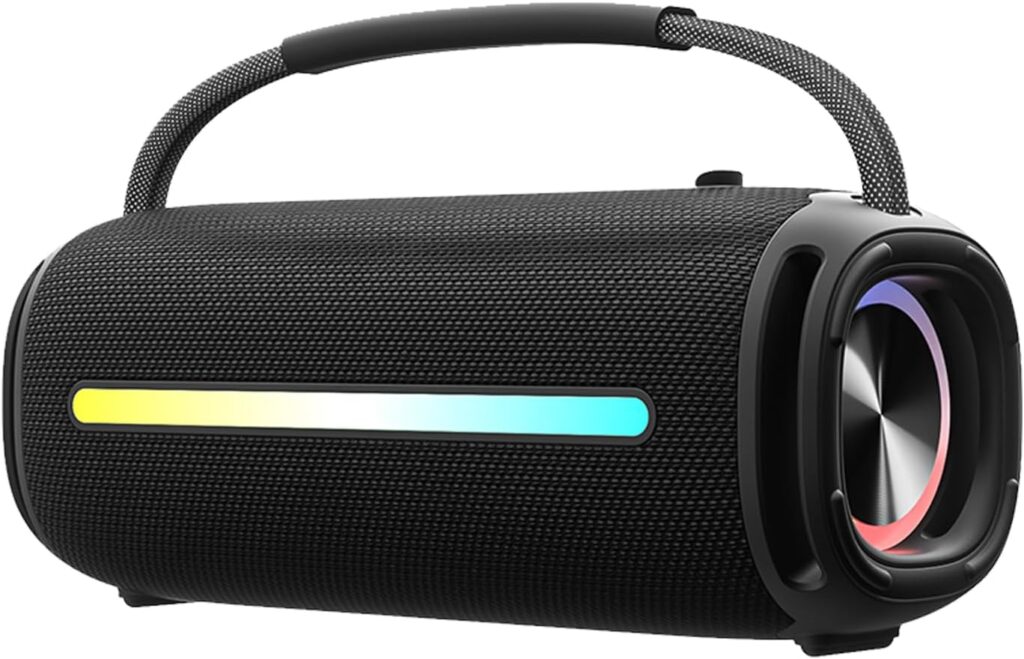 Portable Bluetooth Speaker, Outdoor Waterproof Wireless Speaker with Colorful Flashing Lights, 20W Super Bass, TWS Pairing Suitable for Outdoor, Party, Home, Beach, Travel (Black)