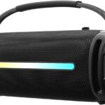 Portable Bluetooth Speaker, Outdoor Waterproof Wireless Speaker with Colorful Flashing Lights, 20W Super Bass, TWS Pairing Suitable for Outdoor, Party, Home, Beach, Travel (Black)