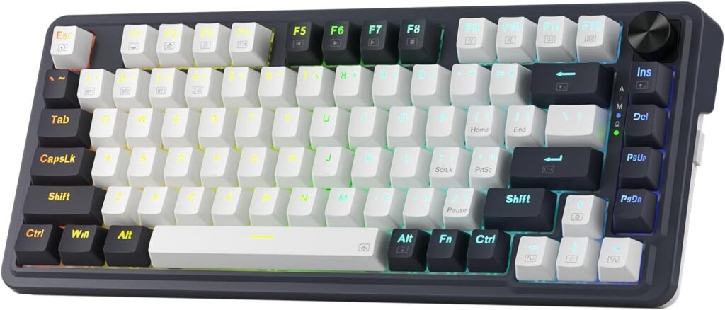 Redragon K673 PRO 75% Wireless Gasket RGB Gaming Keyboard, 3-Modes 81 Keys Compact Mechanical Keyboard Hot-Swap Socket, Dedicated Knob Control and Sound Absorbing Pads, Linear Red Switch