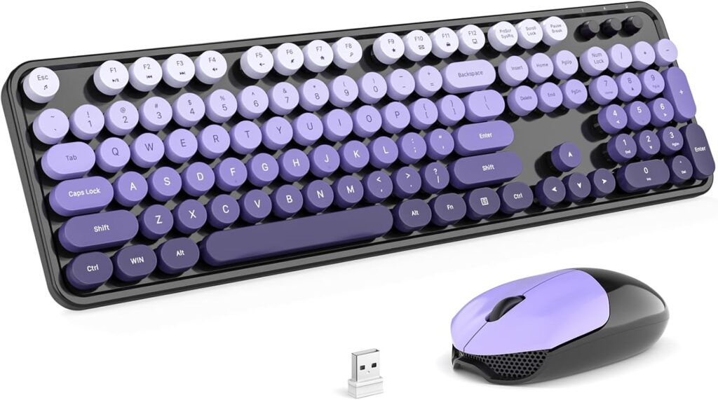 KNOWSQT Wireless Keyboard and Mouse Combo – Black-Purple Colorful 2.4G Typewriter Full-Size Cute Keyboards – USB Receiver Plug and Play, for Computer, PC, Laptop, Desktop, Windows