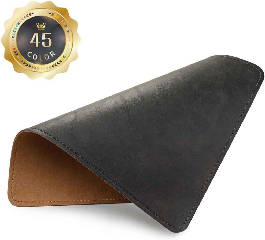 Mouse Pad, PU Mouse Pad，Leather Mouse Pad with Stitched Edge Micro-Fiber Base with Non-Slip Waterproof，Mouse Pad for Computers，Laptop, 8x11Inch (Charcoal Black)