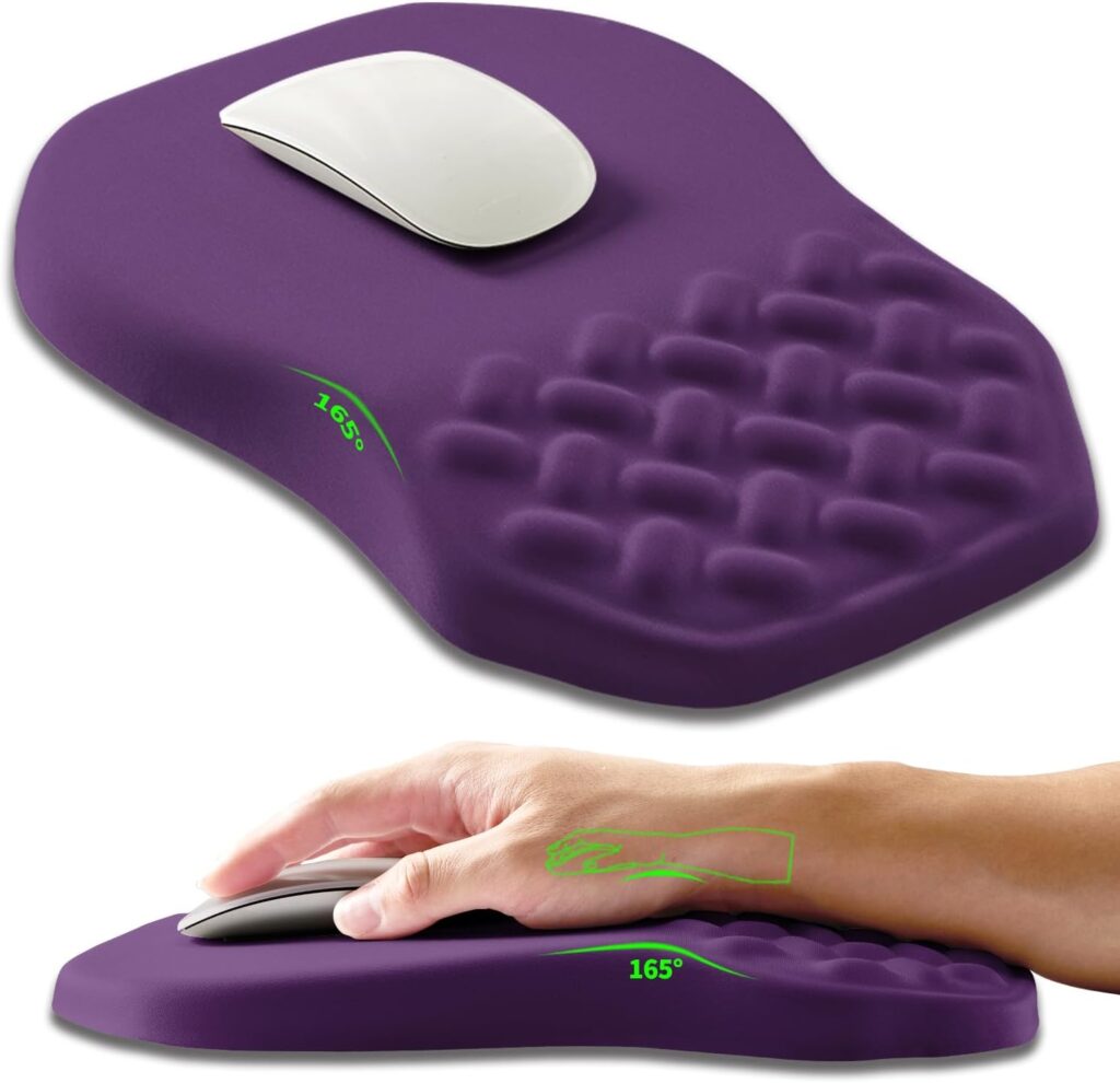 Ergonomic Slope Mouse Pad Wrist Support, Wrist Rest Mousepad for Carpal Tunnel Pain Relief with Massage Bulge and Slow Rebound Memory Foam (12×8 inch, Deep Purple)