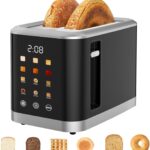 Touch screen Toaster 2 Slice Digital Timer Toasters with 6 Bread Types & 6 Shade Settings, Smart Extra Wide Slots Toaster with Bagel Defrost Reheat Cancel Function