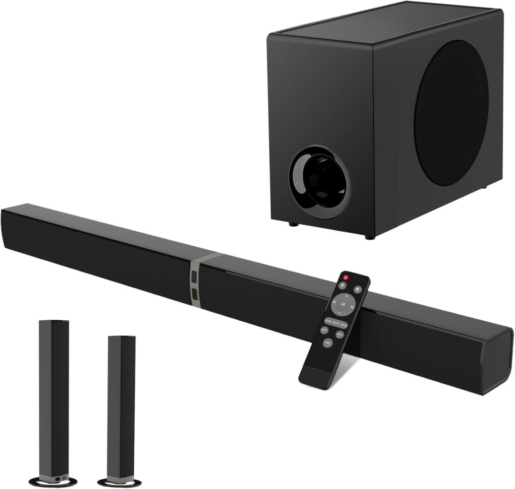 MZEIBO Sound Bar with Subwoofer,120W Soundbar for Smart TV Surround Sound Home Theater System Bluetooth 5.3 Audio Compatible with ARC, AUX, Optical