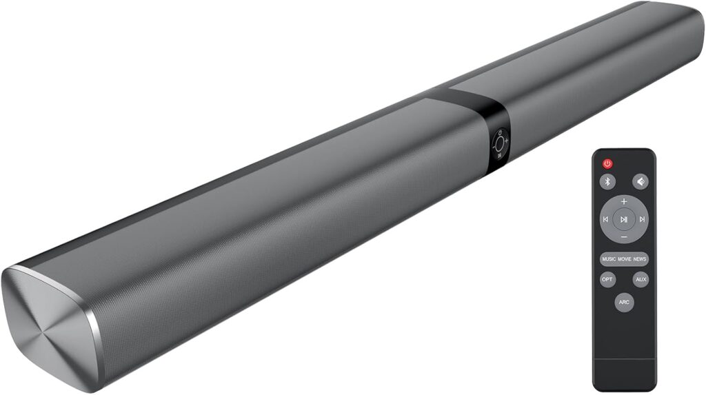 Sound Bar, 80W Soundbar with Bluetooth/ARC/Opt/AUX Connect, with Volume Boost, 3 Equalizer Modes, 2 in 1 Detachable Soundbar for TV/PC/Gaming/Projectors