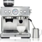 Garvee 20 Bar Pressure Stainless Steel Espresso Machine with Grinder, 2.8L Removable Water Tank, Milk Frother Steam Wand for Latte/Cappuccino – Adjustable Shot Volume, Professional Home/Office Use