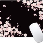 IMAYONDIA Cute Pink Flowers Mouse Pad, Cherry Blossom Mouse Pad, Serene Blossoms on Black Elegant Floral Mousepad, Japanese Minimalistic Mice pad for Computer Office Girl, 9.5 x 7.9 Inch