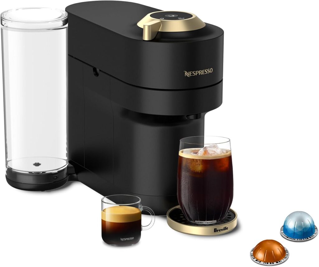 Nespresso Festive Vertuo Pop+ Coffee and Espresso Maker by Breville, Matte Black Gold