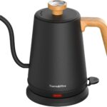 Nueve&Five Gooseneck Electric Kettle with Thermometer， Black Electric Kettle 1L with Auto Shut-Off，1000W Hot Water Kettle of Stainless Steel， Pour Over Kettle for Coffee & Tea