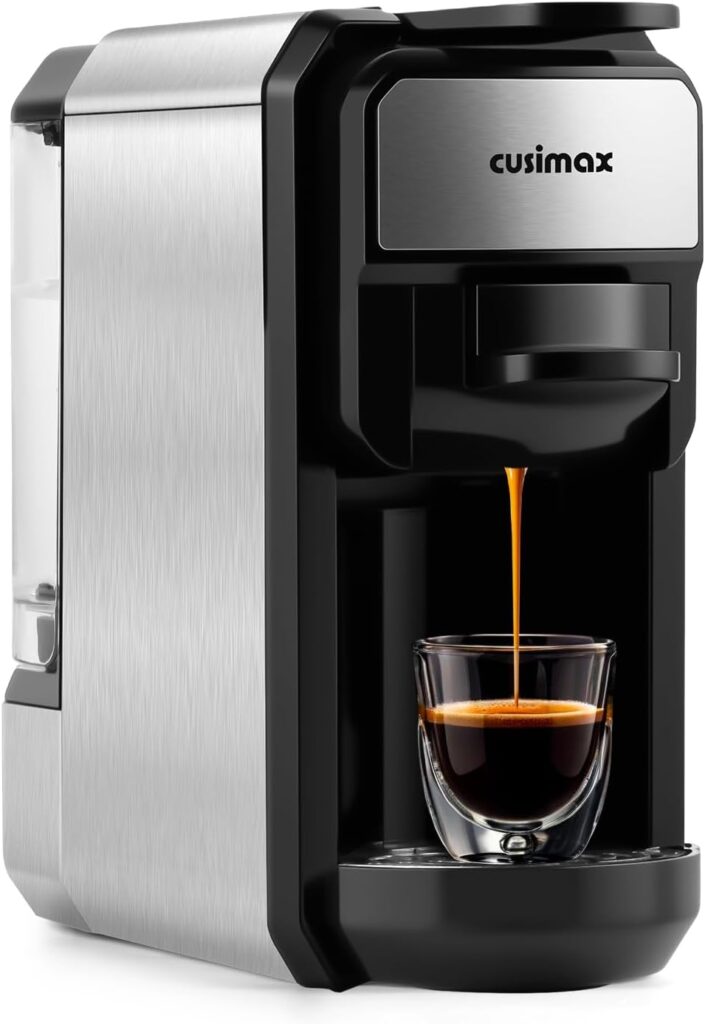 CUSIMAX Espresso Machine Single Serve Coffee Machine Compatible with Nespresso Pods, Adjustable Brewing Size, 19Bar Coffee Maker, Stainless Steel Espresso Maker with 20oz Remevable Water Tank