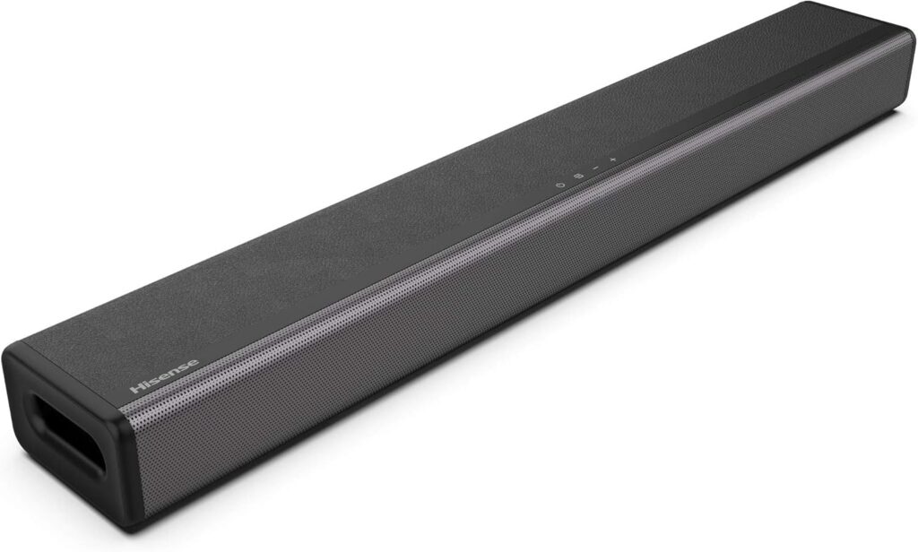 Hisense HS214 2.1ch Sound Bar with Built-in Subwoofer, 108W, All-in-one Compact Design, Bluetooth, Roku TV Ready, HDMI ARC/Optical/AUX/USB, Black (Renewed)