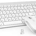 Wireless Keyboard and Mouse Combo – Full Size Slim Thin Wireless Keyboard Mouse with Numeric Keypad 2.4G Stable Connection Adjustable DPI (White & Silver)