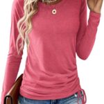 Womens Long Sleeve Shirts Crewneck Tops Loose Fit Stretch Casual Workout Basic Fall T-Shirts 2025