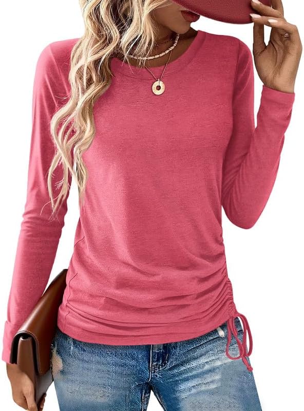 Womens Long Sleeve Shirts Crewneck Tops Loose Fit Stretch Casual Workout Basic Fall T-Shirts 2025