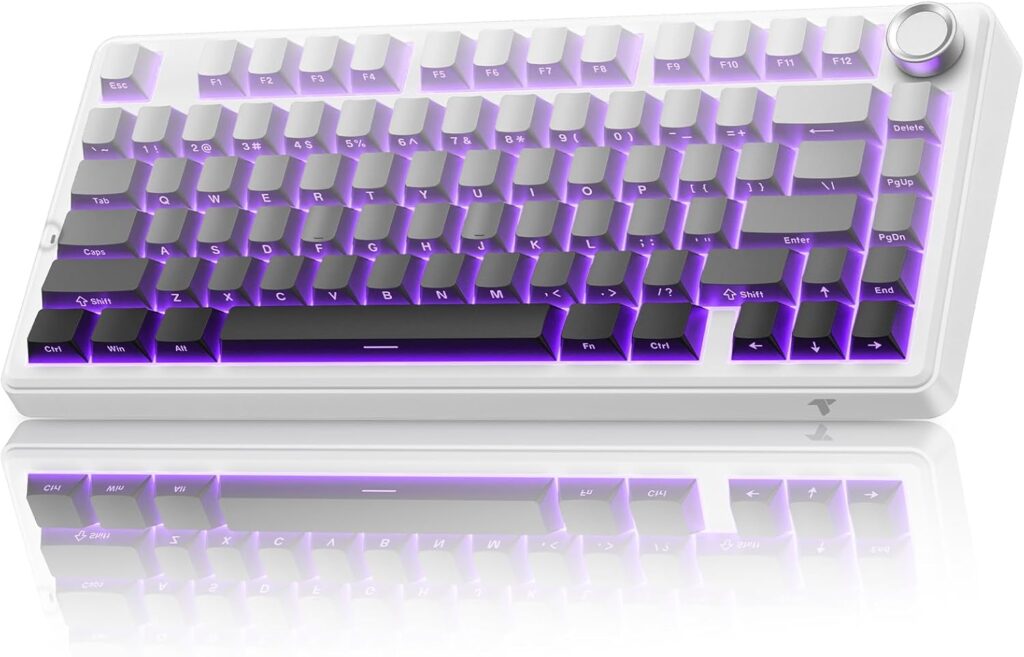 TECURS 75% Mechanical Keyboard for Gaming & Office, Creamy Sound, Gasket Mount, Hot-Swap RGB Backlit 81 Keys Keyboard for Laptop/PC/Mac, 2.4G/Bluetooth/Wired Mode, Gradient Grey