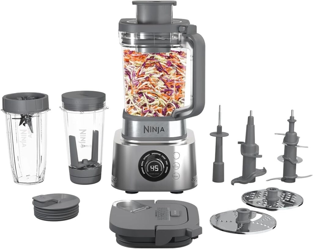 Ninja Blender & Food Processor Combo, Foodi Power Blender System for Smoothies, Bowls, Spreads & Shakes, 6 Functions, 72-oz Pitcher, To-Go Cups, Silver, SS401