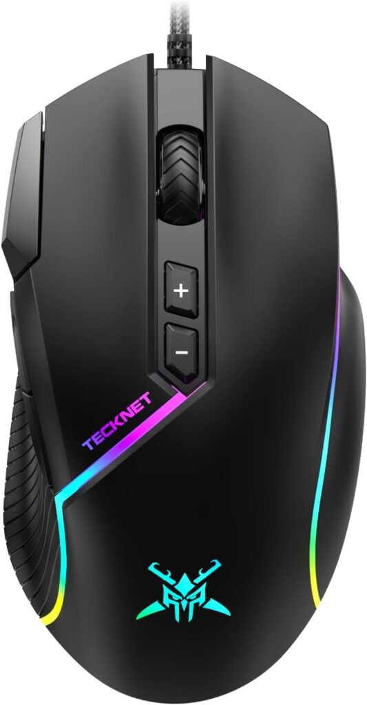 TECKNET Wired Gaming Mouse, 12,800 DPI with Optical Sensor, 8 Programmable Buttons, 13 RGB Backlit Modes, Ergonomic Design, Custom Software Gaming Mice for Laptop,PC