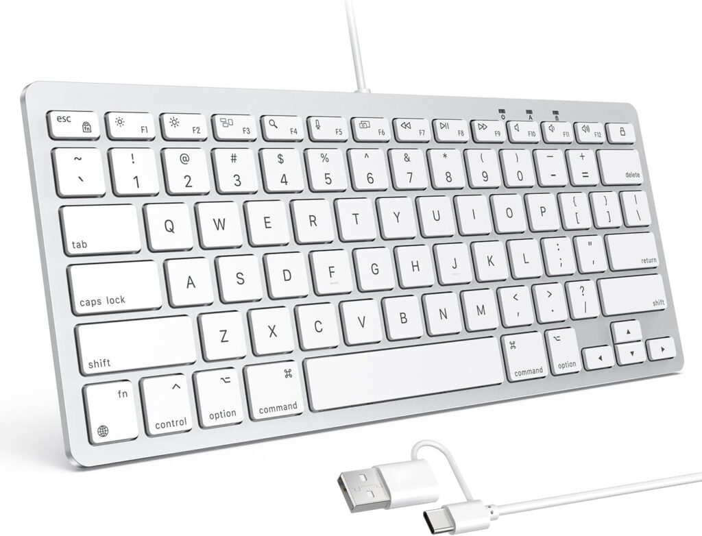 OMOTON Wired Keyboard for Mac Devices ONLY with Dual Interface, Comfortable Typing Angle & Stable Connection, Compatible with MacBook, iMac, Mac mini, PC-White