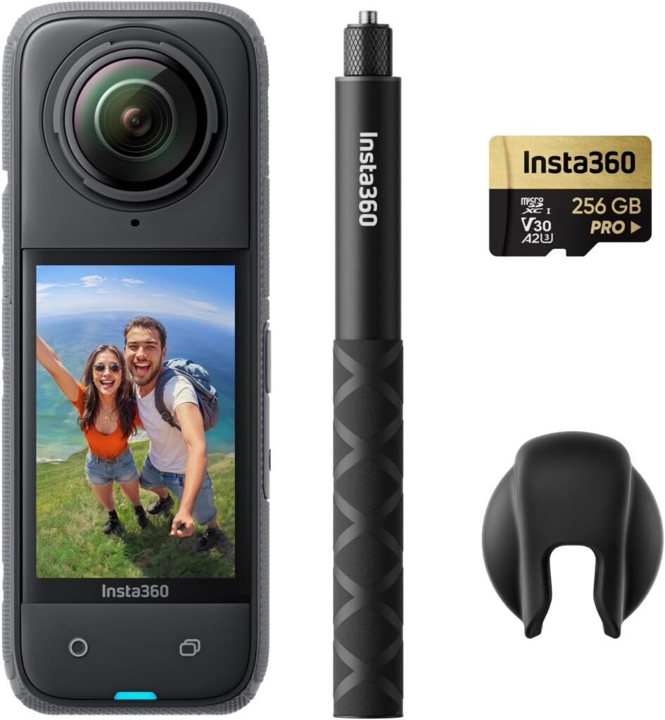 Insta360 X4 Get-Set Bundle – 8K Waterproof 360 Action Camera, 4K Wide-Angle Video, Invisible Selfie Stick, Removable Lens Guards, 135 Min Battery Life, AI Editing, Stabilization