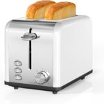 Simple Deluxe 2-Slice Toaster, 6 Browning Setting and 3 Function, Extra Wide Slot & Removable Crumb Tray, for Bread & Waffle, White