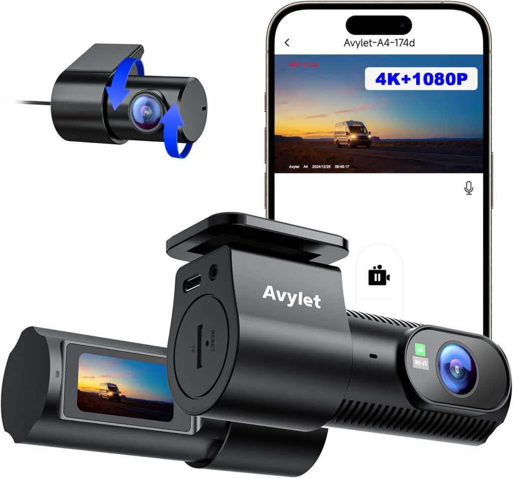 Avylet Dash Cam Front and Rear, 4K/1080P Built-in 5G WiFi APP Dash Camera for Cars, External GPS Module, 1.5” IPS Screen, Dual Dash Cam with Night Vision, 24H Parking Mode, 170° Wide Angle, G-Sensor